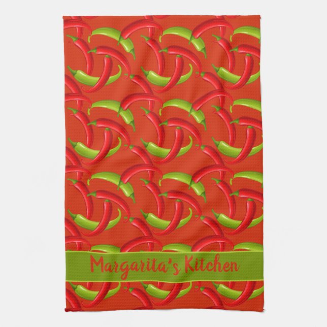 Chilli Peppers Personalised Custom Tea Towel (Vertical)