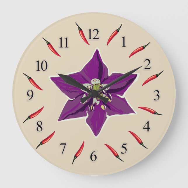 Chilli Peppers Purple Blossom Wall Clock (Front)