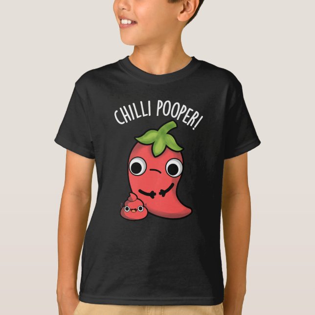 Chilli Poooper Funny Pepper Pun Dark BG T-Shirt (Front)