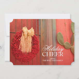 Chilli Ristra Red Wreath with rustic beige bow Holiday Card