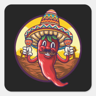 Chilli Sombrero Mexican Party Desert Square Sticker
