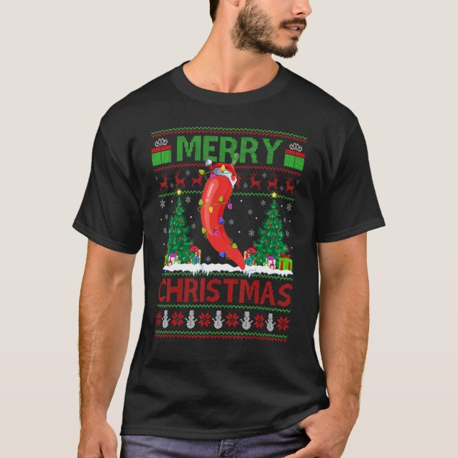 Chilli Vegetable   Xmas Tree Ugly Santa Chilli Chr T-Shirt (Front)