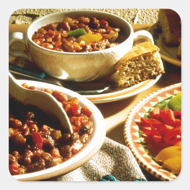 Chilli with Cornbread Square Sticker (Front)