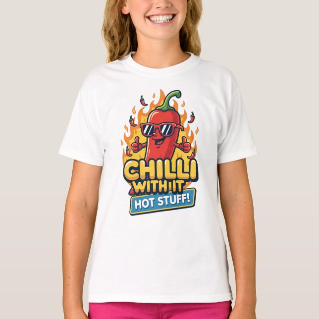 “Chilli With It” Tee – Cool & Spicy Cartoon Pepper (Front)