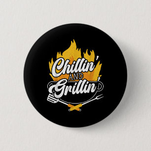 Chillin And Grillin Bbq Grillmaster Barbecue 6 Cm Round Badge