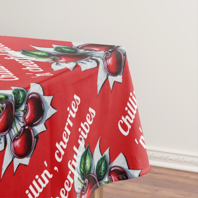 Chillin', Cherries 'n' Cheerful Vibes Modern Red Tablecloth (In Situ)