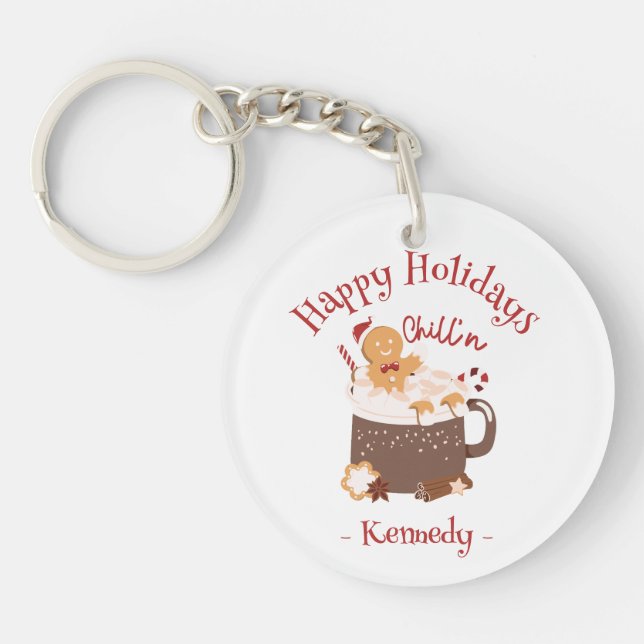 Chillin' Christmas Hot Chocolate and Gingerbread Key Ring (Front)