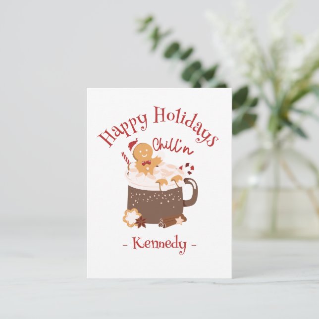 Chillin' Christmas Hot Chocolate and Gingerbread Postcard (Standing Front)