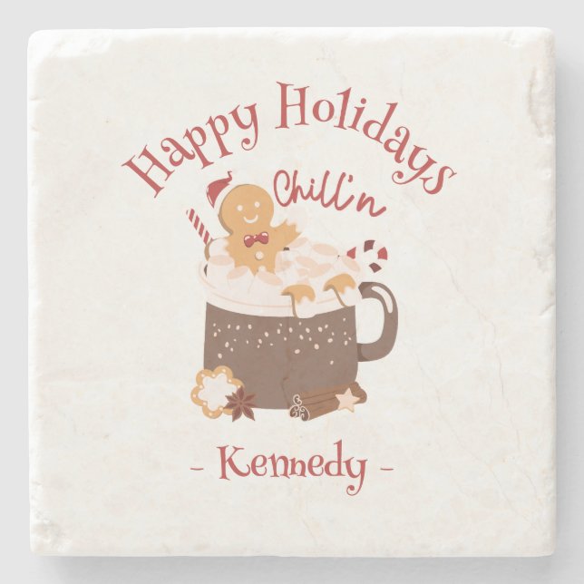 Chillin' Christmas Hot Chocolate and Gingerbread Stone Coaster (Front)