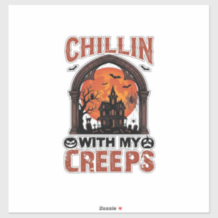 Chillin Creeps Halloween Haunted House Orange Moon