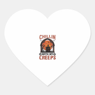 Chillin Creeps Halloween Haunted House Orange Moon Heart Sticker