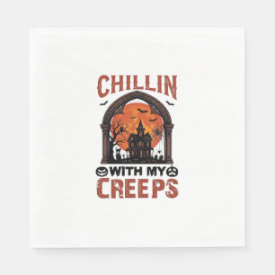 Chillin Creeps Halloween Haunted House Orange Moon Napkin