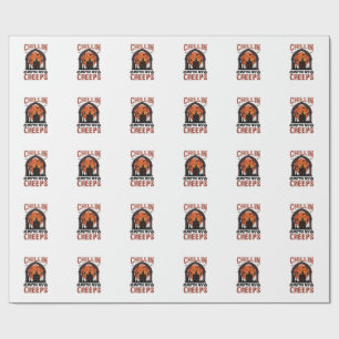 Chillin Creeps Halloween Haunted House Orange Moon Wrapping Paper