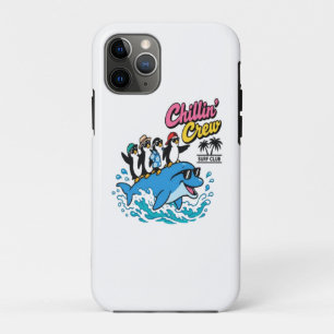 Chillin Crew Surf Club Penguin Dolphin T-Shirt iPhone 11 Pro Case