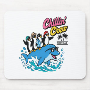 Chillin Crew Surf Club Penguin Dolphin T-Shirt Mouse Mat