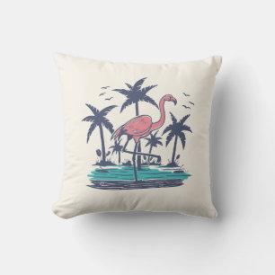 Chillin Flamingo on the Beach Cushion