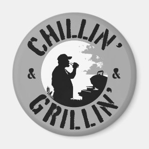 Chillin’ & Grillin’ Black Stamp round Magnet