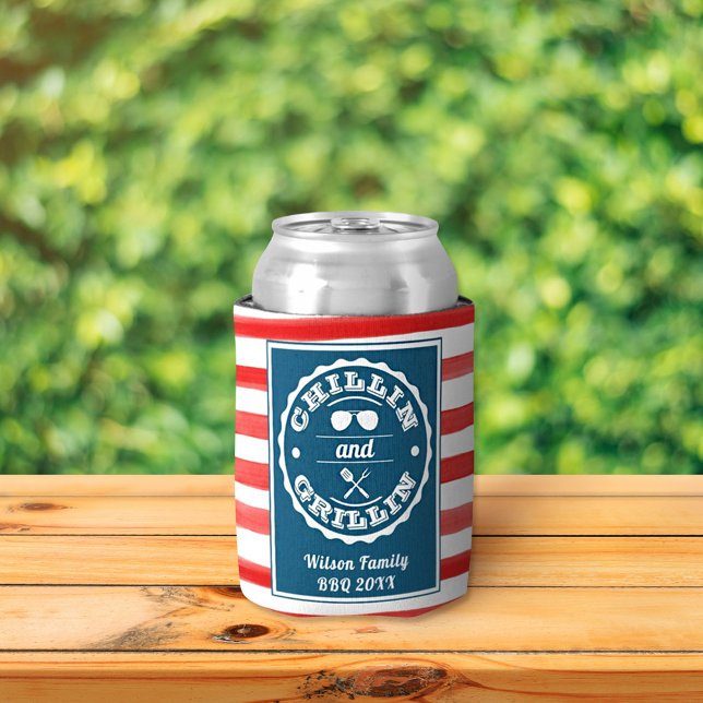 Chillin & Grillin Patriotic Family Reunion BBQ Can Cooler (Creator Uploaded)