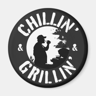 Chillin’ & Grillin’ White Stamp round Magnet