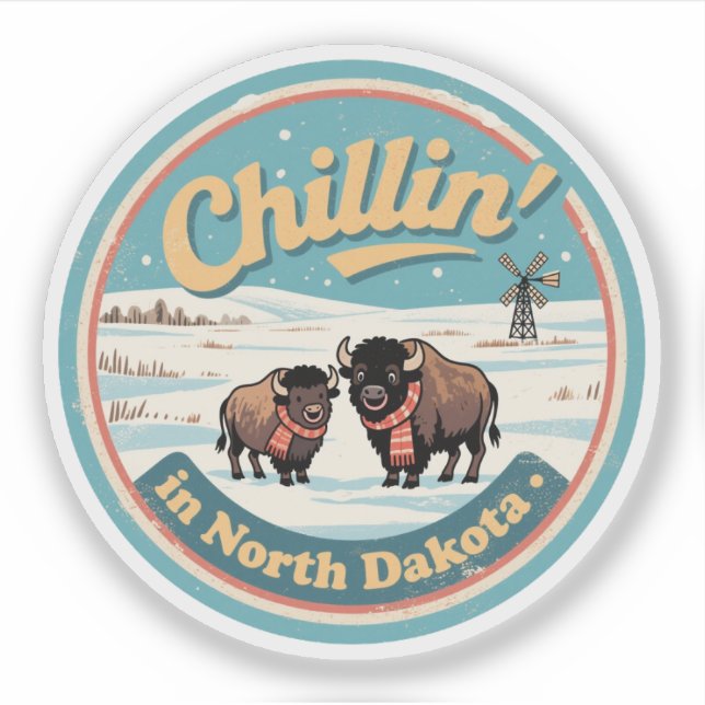 Chillin’ in North Dakota_ Retro Bison & Prairie  (Front)