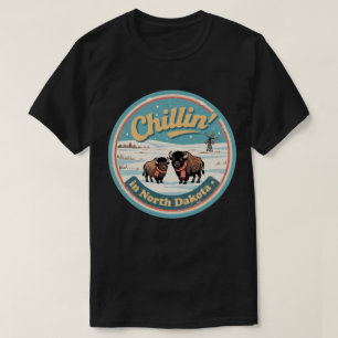 Chillin’ in North Dakota_ Retro Bison & Prairie  T-Shirt