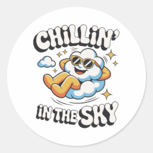 Chillin' in the Sky Cute Cloud Design for Fun Summ Classic Round Sticker