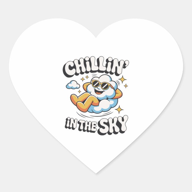Chillin' in the Sky Cute Cloud Design for Fun Summ Heart Sticker (Front)