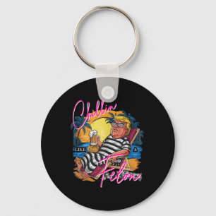 Chillin Like A Felon Retro Pink Summer Beer Funny Key Ring