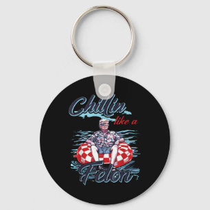 Chillin Like A Felon Retro Summer Funny Trump 2024 Key Ring