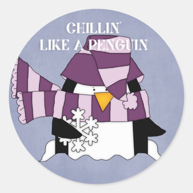 Chillin' Like a Penguin Classic Round Sticker (Front)