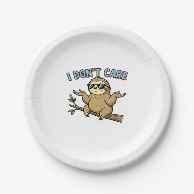 Chillin' Sloth I Don't Care Design Essential T-Shi Paper Plate (Front)