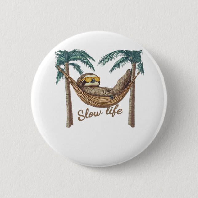 Chillin' Sloth in a Hammock Oversized T-Shirt 6 Cm Round Badge (Front)