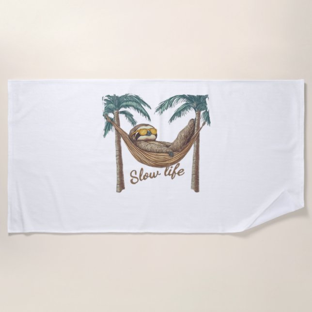 Chillin' Sloth in a Hammock Oversized T-Shirt Beach Towel (Front)