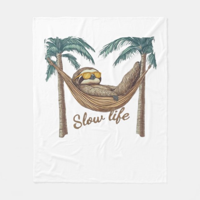 Chillin' Sloth in a Hammock Oversized T-Shirt Fleece Blanket (Front)