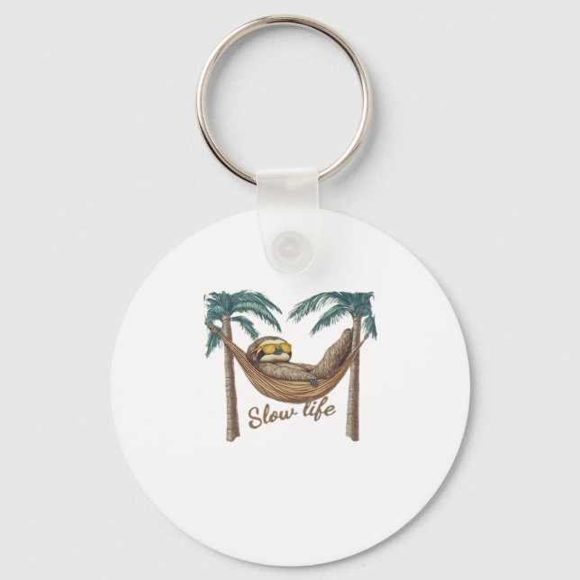 Chillin' Sloth in a Hammock Oversized T-Shirt Key Ring (Front)
