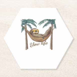 Chillin' Sloth in a Hammock Oversized T-Shirt Paper Coaster