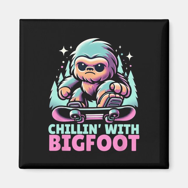 Chillin’ With Bigfoot Alpine Winter Sports Snowboa Magnet (Front)