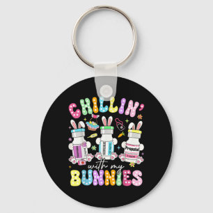 Chillin With Bunnies Pharmacy Tech Nurse Easter Key Ring