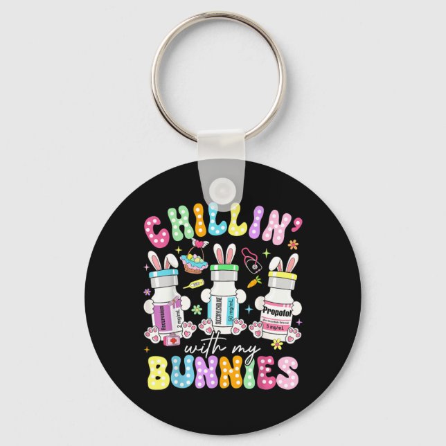 Chillin With Bunnies Pharmacy Tech Nurse Easter Key Ring (Front)