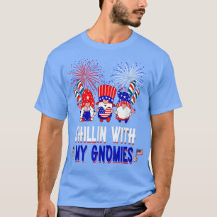Chillin' With Gnomies Three Gnomes American Flag 4 T-Shirt