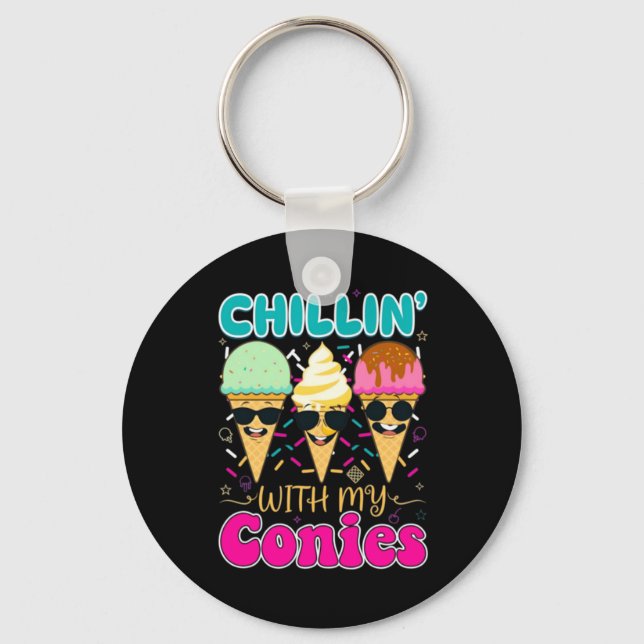 Chillin With My Conies Retro Ice Cream Summer Key Ring (Front)