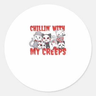 Chillin With My Creeps Cat Horror Killer Halloween Classic Round Sticker