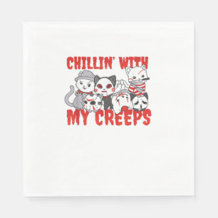 Chillin With My Creeps Cat Horror Killer Halloween Napkin