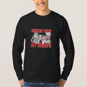 Chillin With My Creeps Cat Horror Killer Halloween T-Shirt