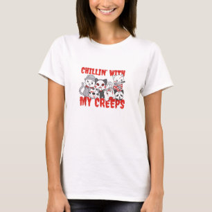 Chillin With My Creeps Cat Horror Killer Halloween T-Shirt