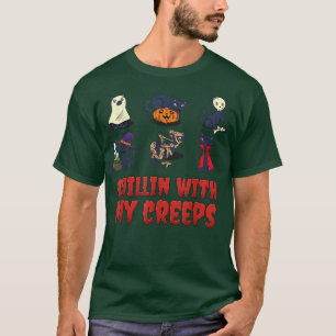 Chillin With My Creeps Cat Serial Killer Halloween T-Shirt