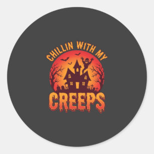 Chillin With My Creeps Halloween T-Shirt Design_1 Classic Round Sticker