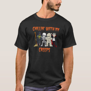 Chillin With My Creeps Vampire Halloween Skeleton T-Shirt