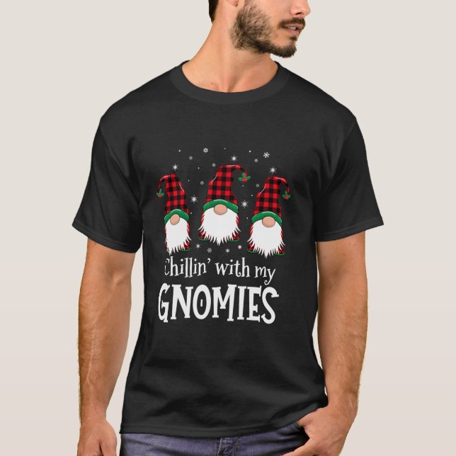 Chillin With My Gnomies Buffalo Red Plaid Christma T-Shirt (Front)