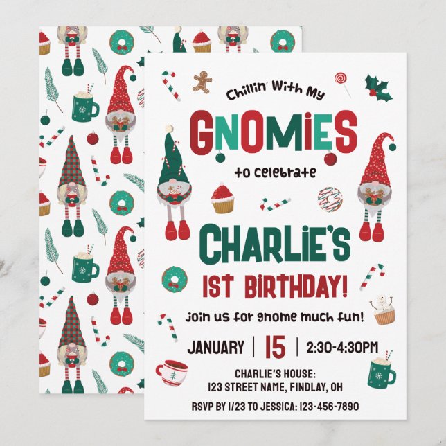 Chillin with my Gnomies Christmas Birthday Party Invitation (Front/Back)
